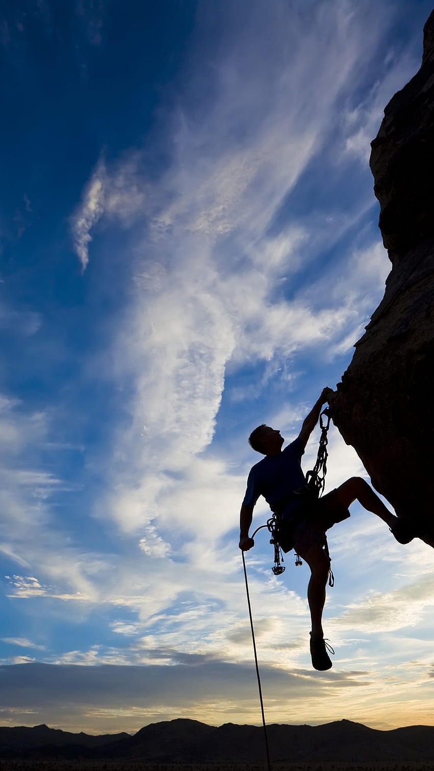 extrema, silueta, escalada, roca, puesta de sol, deporte, montañismo fondo de pantalla del teléfono