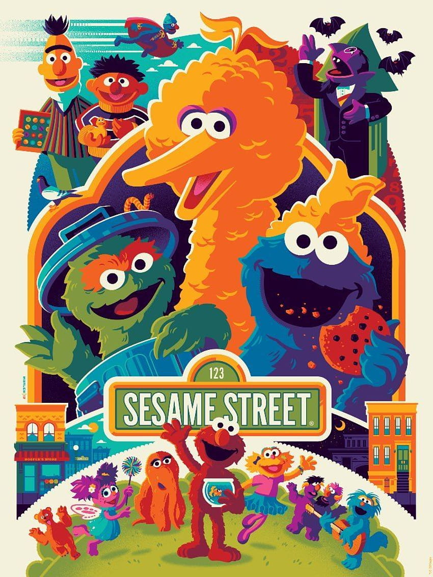 Sesame Street Poster di Tom Whalen per Dark Hall Mansion, estetica Sesame Street Sfondo del telefono HD