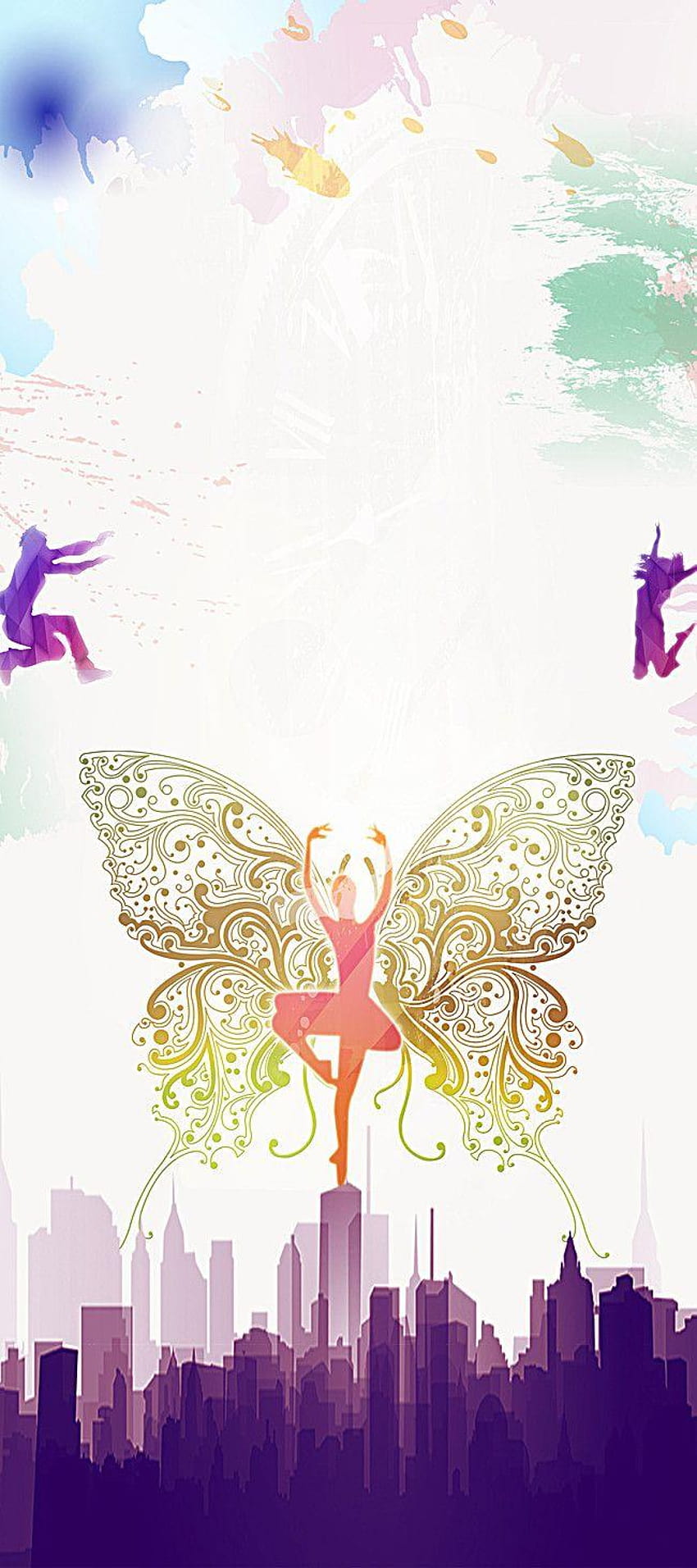 plano del cartel de la danza de la ciudad, mariposa, sueño, danza, de la danza fondo de pantalla del teléfono