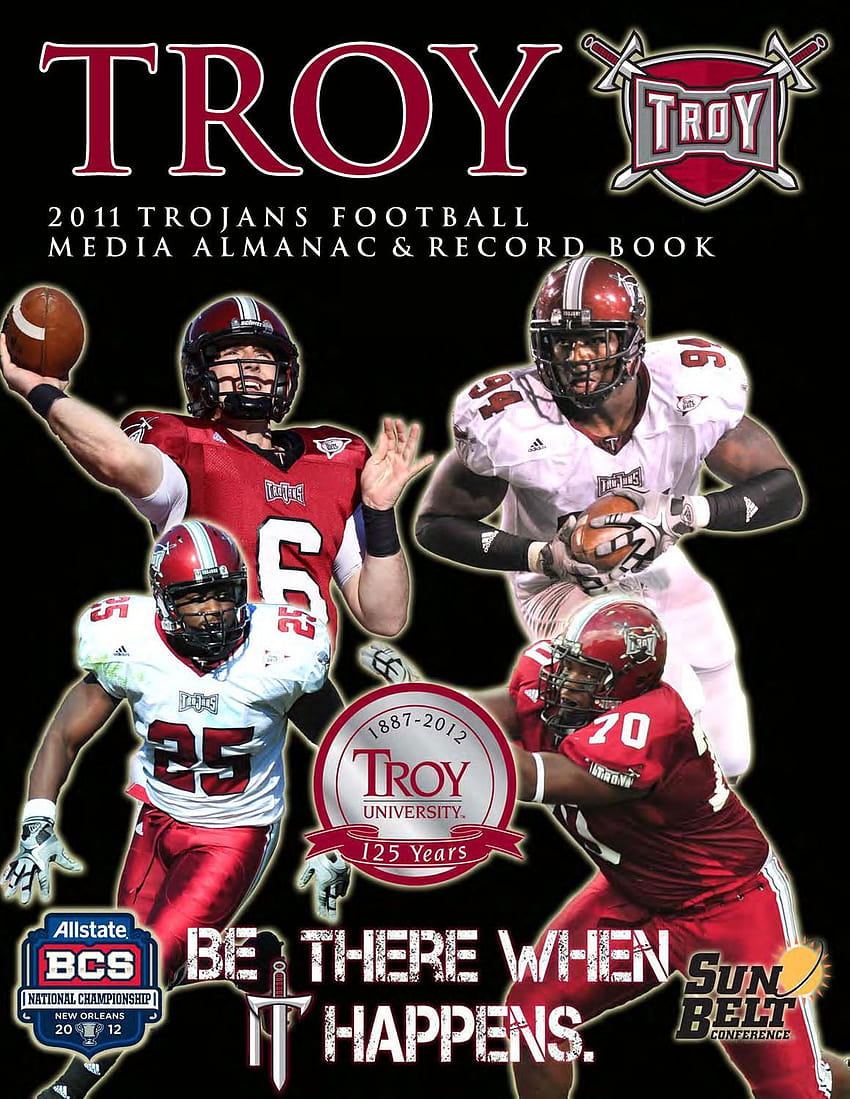 2011 Troy Football Media Guide от Troy University Athletics, югозападни троянски футболни бустери HD тапет за телефон