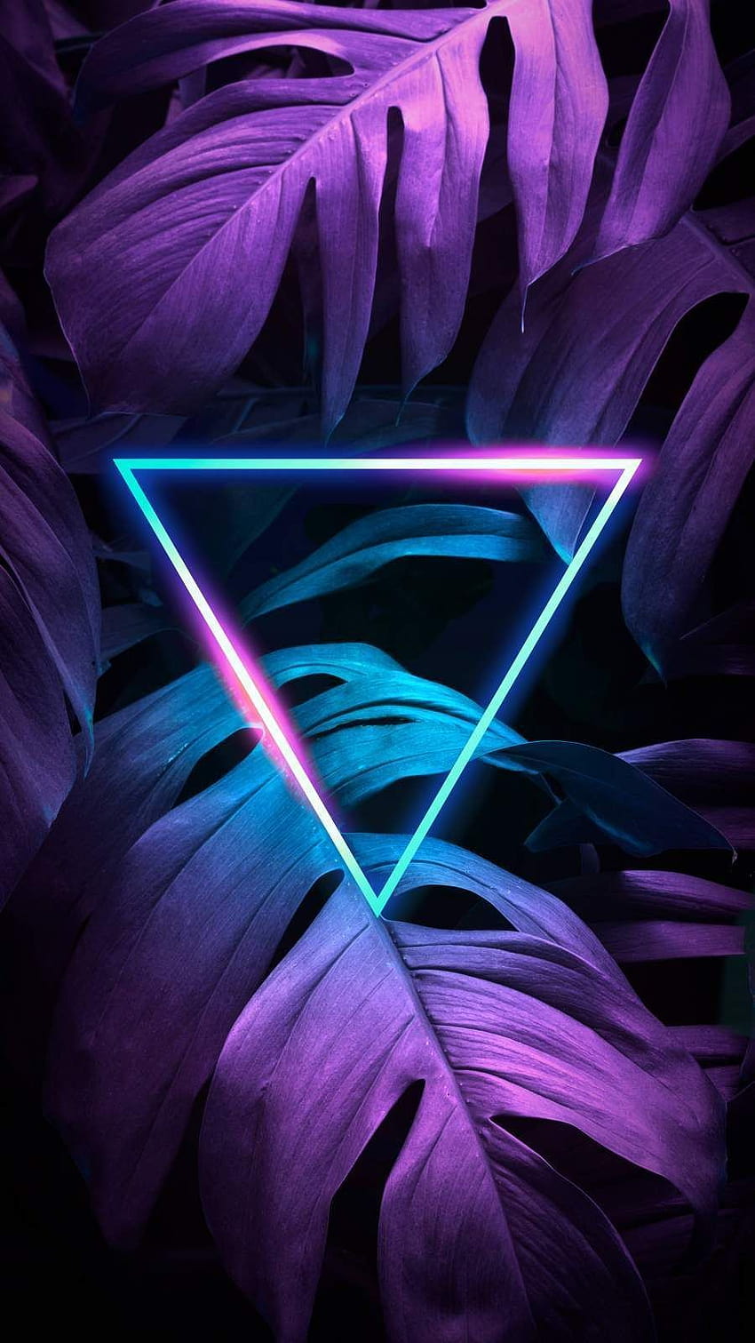 Triángulo de neón, luces de neón triangulares de colores. fondo de pantalla del teléfono