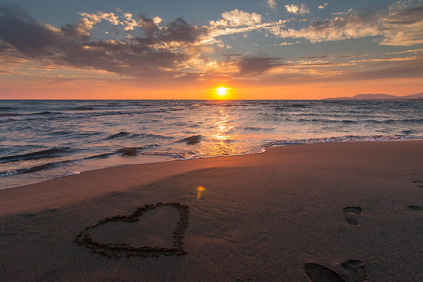 Pixabay、愛の心の夕日 高画質の壁紙