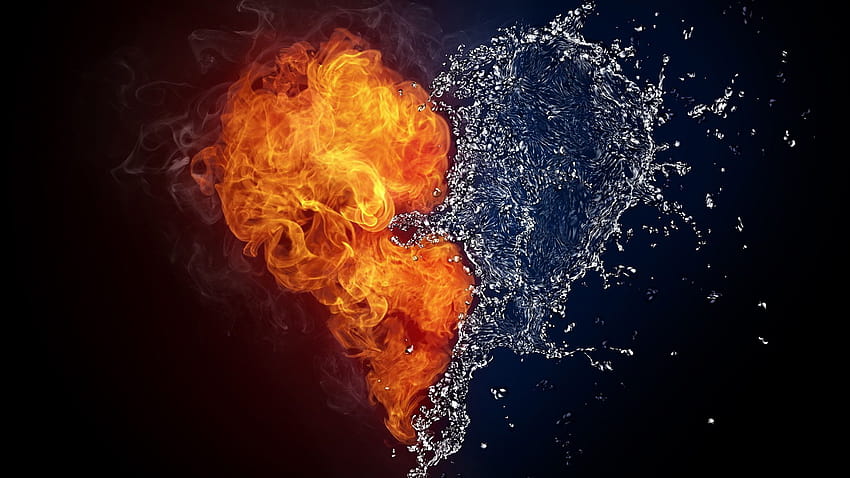 2048x1152 Fire Water Heart Art 2048x1152 Резолюция, огън и вода HD тапет
