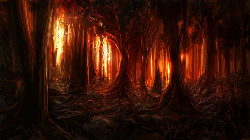 bosque rojo fantasía árbol luz, bosque rojo fondo de pantalla
