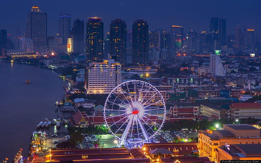 Tailândia Bangkok Capital Metropolis Night City Arranha-céus River papel de parede HD