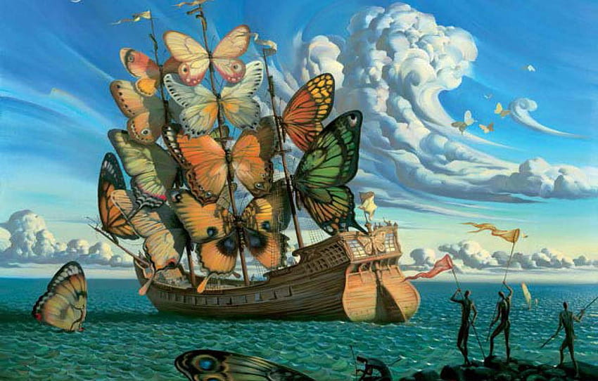 laut, kapal, Vladimir Kush Keberangkatan kapal bersayap , bagian живопись Wallpaper HD