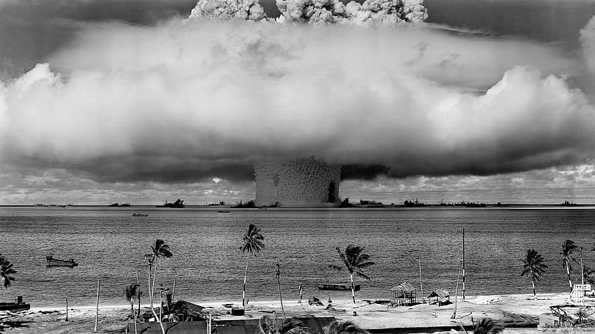 Wybuch jądrowy, chmury grzybowe, monochromatyczne, bomba atomowa, bomba atomowa Tapeta HD