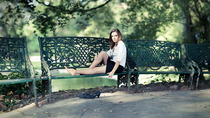 Girl sitting on a park bench forged 1920x1080, girl and bench HD wallpaper