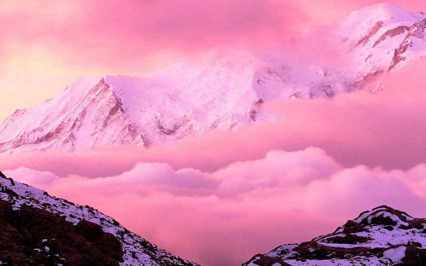 Montagnes roses, paysage de neige esthétique rose Fond d'écran HD
