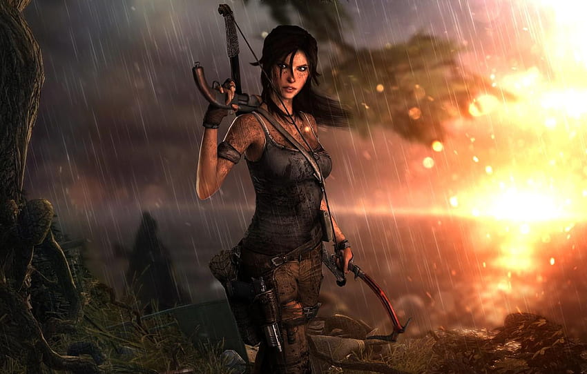 Girl, Rain, Dirt, Bow, Weapons, Square Enix, Game, tomb raider 2013 HD wallpaper