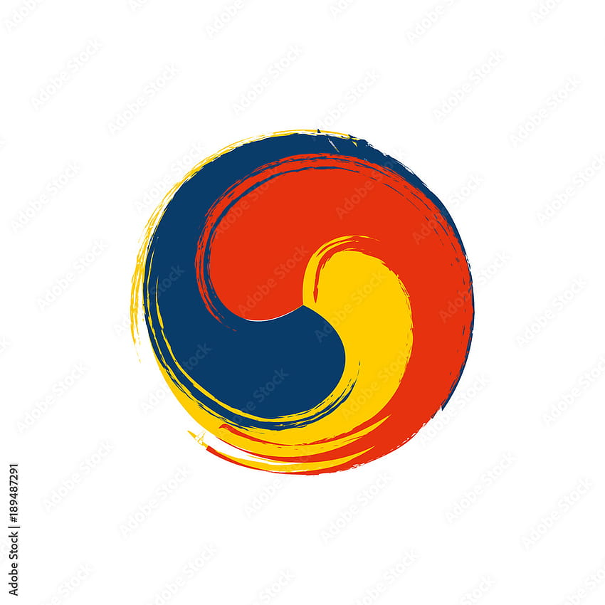Vector ink imitation illustration: Korean traditional Sam Taegeuk isolated. Tricolored Taegeuk also known as Samtaegeuk is popular variant of Taijitu symbol in Korea. Stock Vector HD phone wallpaper