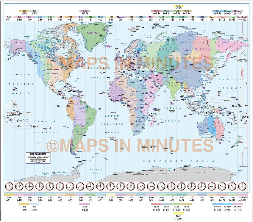 Mapa do mundo Fusos horários de parede