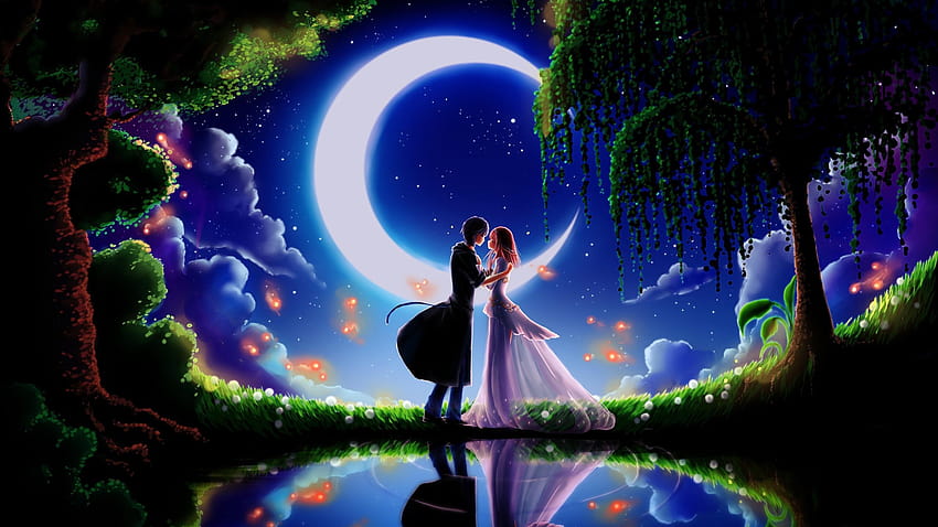 Lukisan seni, pacar dan pacar kencan cahaya bulan, pacar vs pacar Wallpaper HD