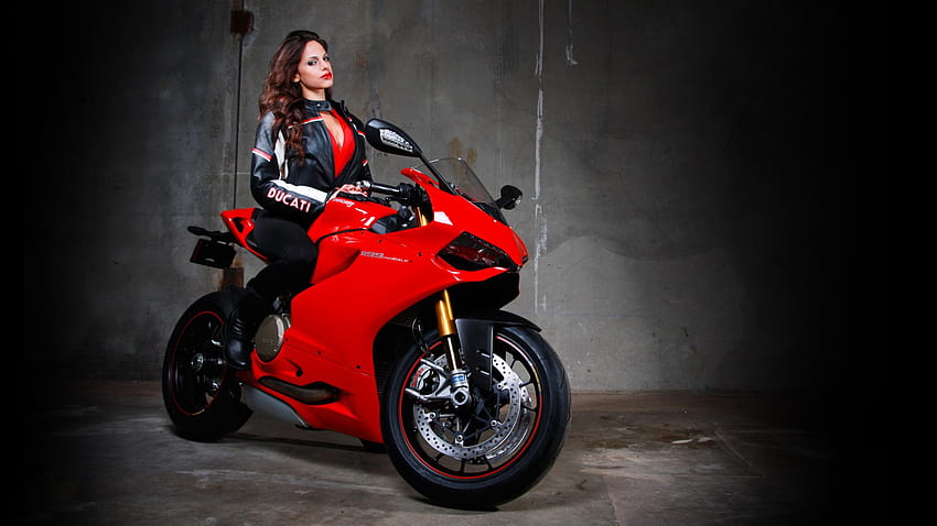 Ducati 1199 Sportbike ブルネットの女性の女性の女の子 r, モーターの女性 高画質の壁紙