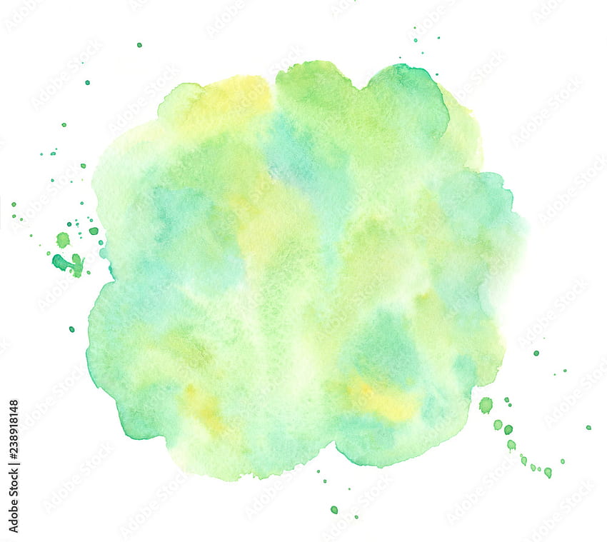 Primavera, verão, eco, natureza, fundos de aquarela de Páscoa com manchas de aquarela amarelas, verdes e esmeraldas. Arredondado, forma de círculo. Cores pastel suaves. Preenchimento de aquarela manchado abstrato desenhado à mão. Ilustração Stock papel de parede HD