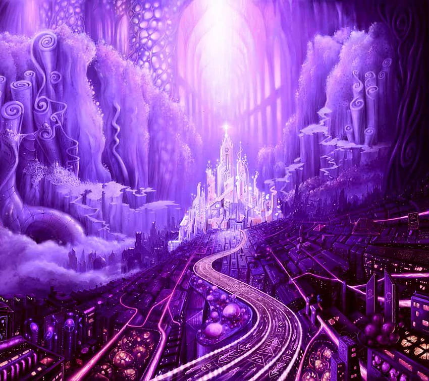 Purple Cavern, purple fantasy HD wallpaper