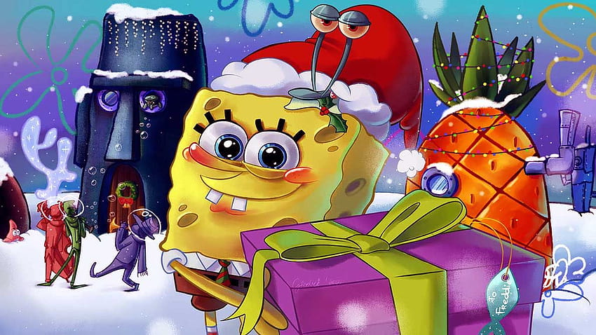 Spongebob Christmas Group, spongebob xmas HD wallpaper