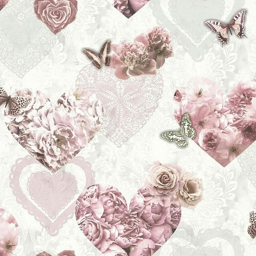 Arthouse Floral Glitter Butterfly Love Hearts Girls Bedroom Pink White 692802 HD phone wallpaper