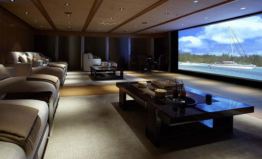Interior, Home, Cinema, Sofas, Cushions, Tables, home cinema HD wallpaper