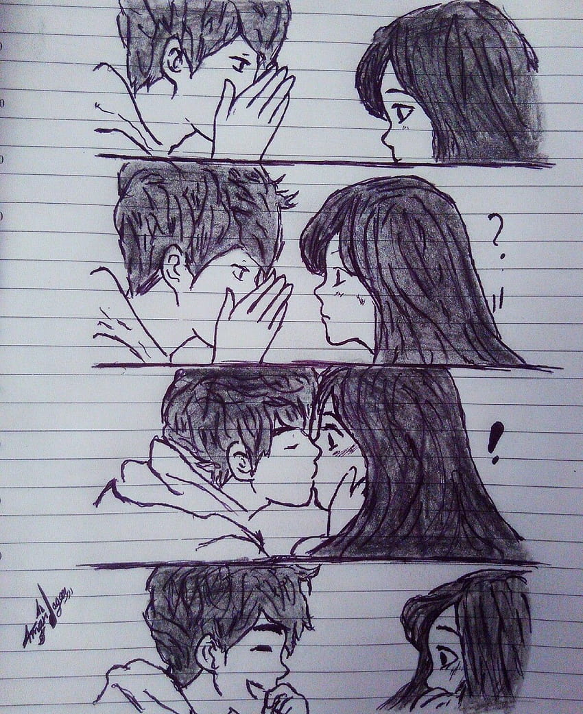 couples kissing drawing