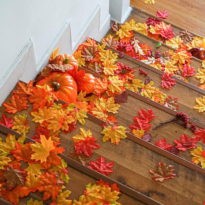 HENMI 500PCS Artificial Maple Leaves 5 Assorted Mixed Fake Fall Maple Leaf Lifelike Looking Silk Autumn Leaf Garland for…, autumn fake HD phone wallpaper