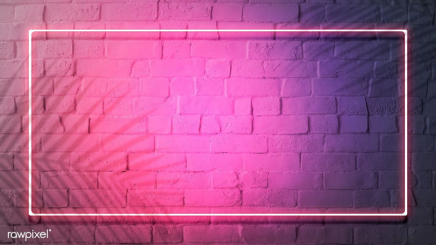 ilustrasi premium bingkai lampu neon merah muda pada bata putih, desain bata neon pada warna pink Wallpaper HD