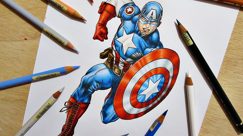 How to Draw Captain America from Marvel Comics with Drawing Lesson - How to  Draw Step by Step Drawing Tutorials
