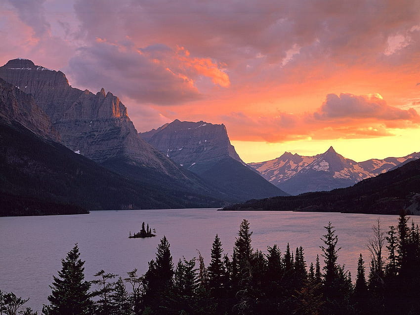 Alam: Sunset Falls Over St Mary Lake, Taman Nasional Gletser, taman nasional gletser danau mcdonald Wallpaper HD