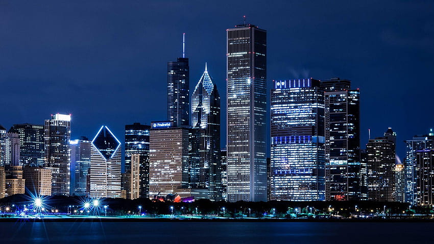 Висока разделителна способност на Чикаго «Дълга нощ в силуета на Чикаго HD тапет
