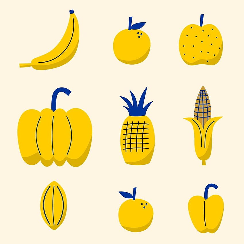 Mix di frutta tropicale su bianco. Set di icone alimentari come banana, arancia, mela, zucca, limone, mais, carambola. Illustrazioni per materiali stampati, confezionamento, 2219439 Arte vettoriale a Vecteezy Sfondo del telefono HD