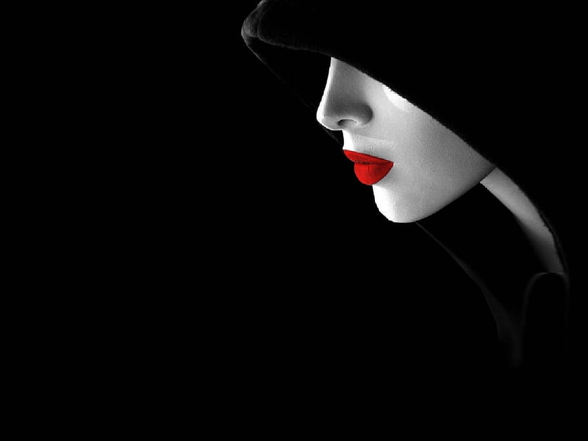 Eine rote Lippe Nicht jeder kann eine rote Lippe abziehen. Beschreibung von, Frauen schwarz rote Lippe HD-Hintergrundbild
