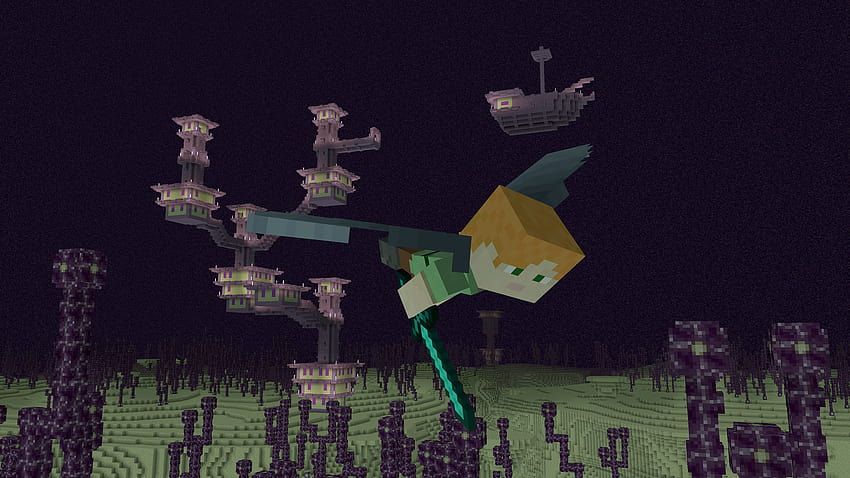 Alex Gliding with Elytra in The End Dimension – Minecraft: Windows 10 Edition, minecraft elytra HD wallpaper
