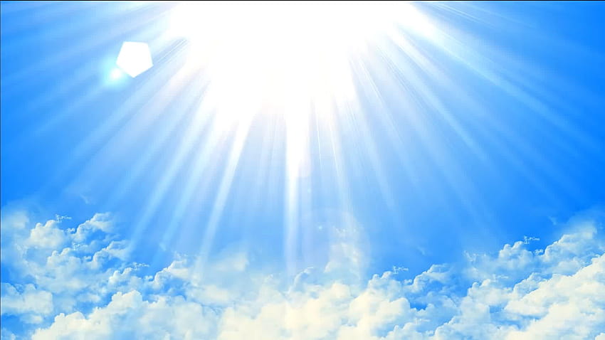 Animated Sun Shining lights on blue sky, shining clouds HD wallpaper