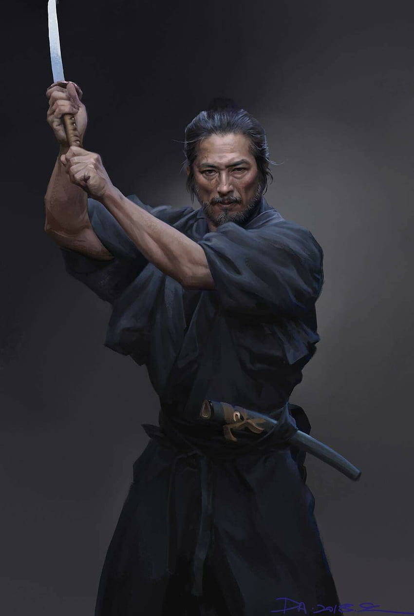 Hiroyuki Sanada jako Musashi autorstwa Dannisa Duana www.artstation/dannis Tapeta na telefon HD