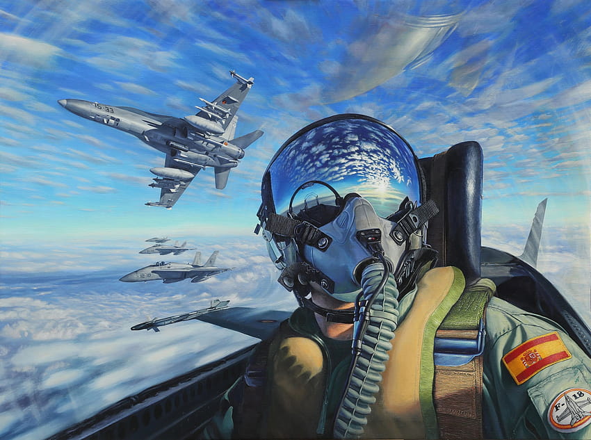 Illustrazione di un pilota di jet, jet da combattimento grigio, militare • Per te For & Mobile, aerei dell'esercito Sfondo HD