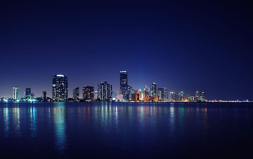 Skyline Miami City At Night, of miami skyline HD wallpaper