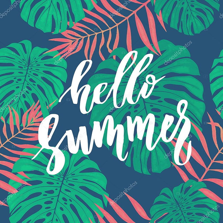 Hello Summer Card With Tropical Leaf Seamless Pattern, summer and tropical HD phone wallpaper