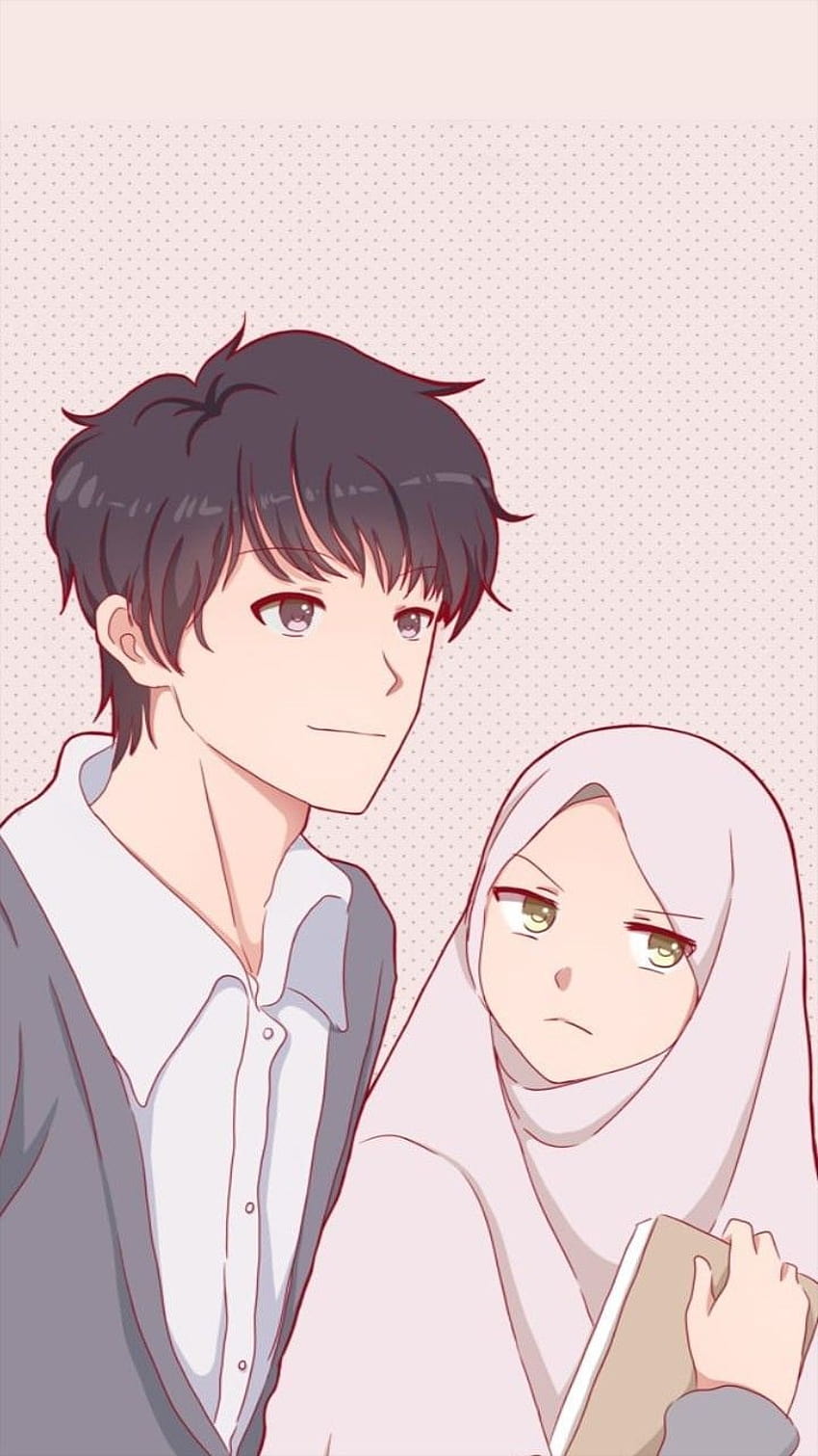 무슬림 커플 만화, 히잡 여성 애니메이션 HD 전화 배경 화면