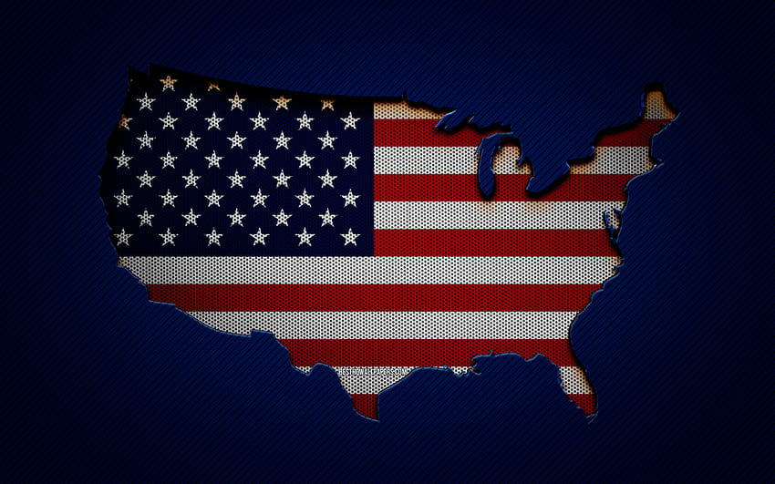 ABD haritası, Kuzey Amerika ülkeleri, ABD bayrağı, mavi karbon arka plan, ABD haritası, ABD harita silueti, ABD bayrağı, Kuzey Amerika, ABD bayrağı, çözünürlüklü amerikan bayrağı HD duvar kağıdı