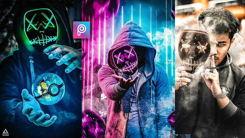 3d Neon Hacker Mask Editing Backgrounds, hacker neon HD wallpaper