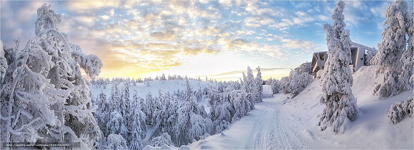 Ruka Peak, Finland, winter, road in the resolution 4004x1453, finland winter HD wallpaper