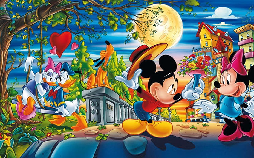 Valentine Day Cartoons Mickey With Minnie Mouse And Donald With Daisy Duck Disney Love Couple 1920x1080 : 13, minnie mouse valentines day HD wallpaper