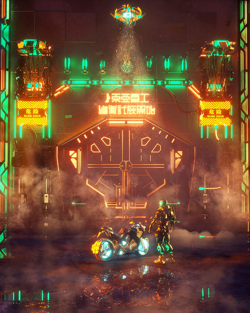 2560x3200 cyborg, motorcycle, cyberpunk, neon, night, bike backgrounds, neon bike HD phone wallpaper