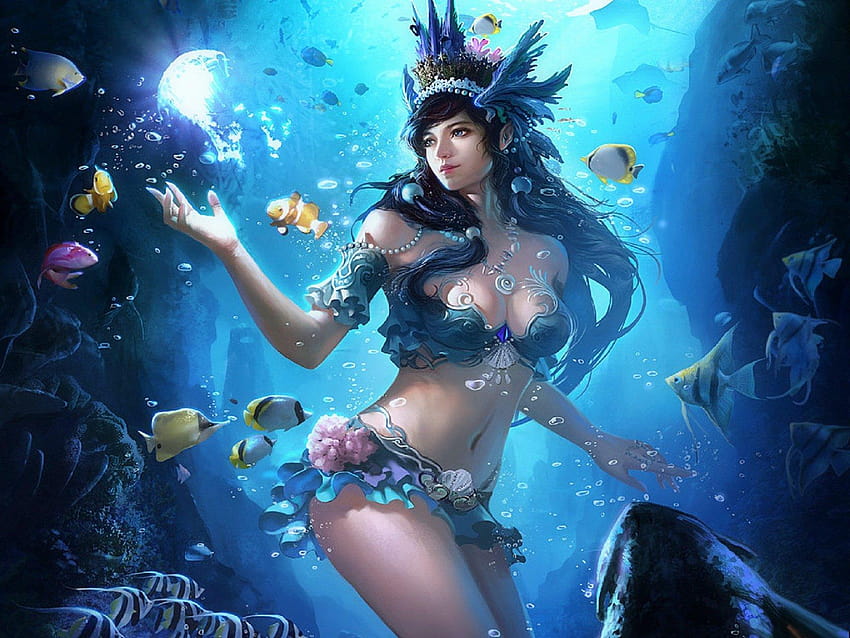 unter, Wasser, Fisch, Fantasie, Mädchen /, wunderschönes Fantasiemädchen HD-Hintergrundbild