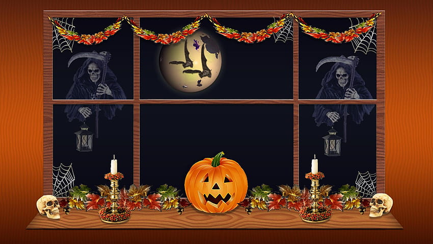Scary Pumpkin Goulish Halloween 117292 ของตกแต่งวันฮาโลวีน วอลล์เปเปอร์ HD