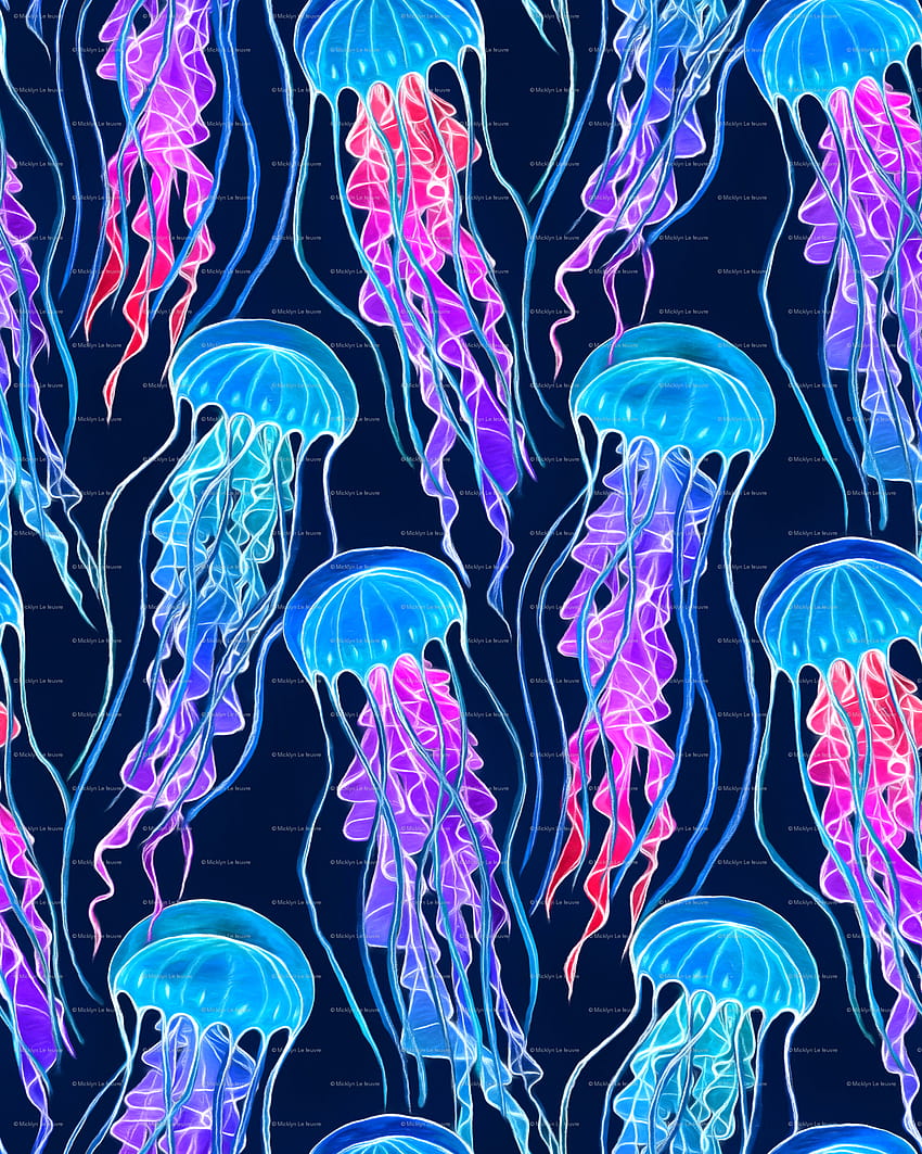 Luminescent Rainbow Jellyfish On Navy Blue HD phone wallpaper