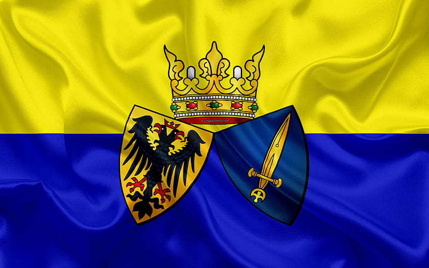 Bandera de Essen, textura seda, amarillo azul fondo de pantalla