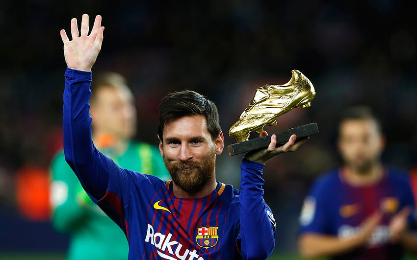 Lionel Messi, golden boots, portrait, smile, Barcelona FC, Catalonia, Spain, football with resolution 3840x2400. High Quality, messi boot HD wallpaper