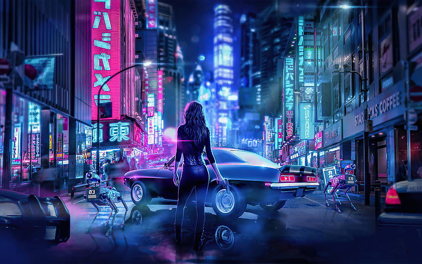 Download wallpaper 1440x900 cyberpunk, city, buildings, art