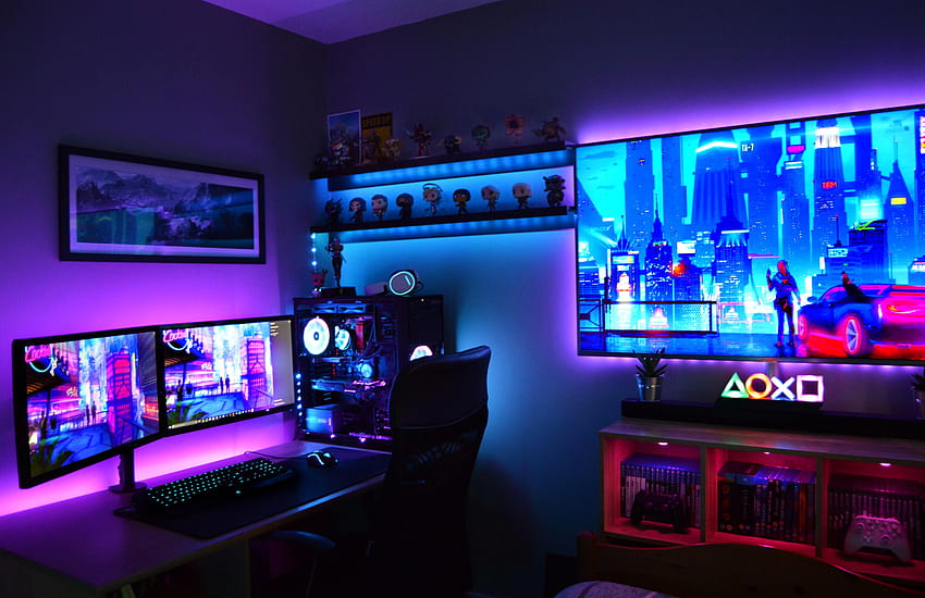 gaming room setup HD wallpaper
